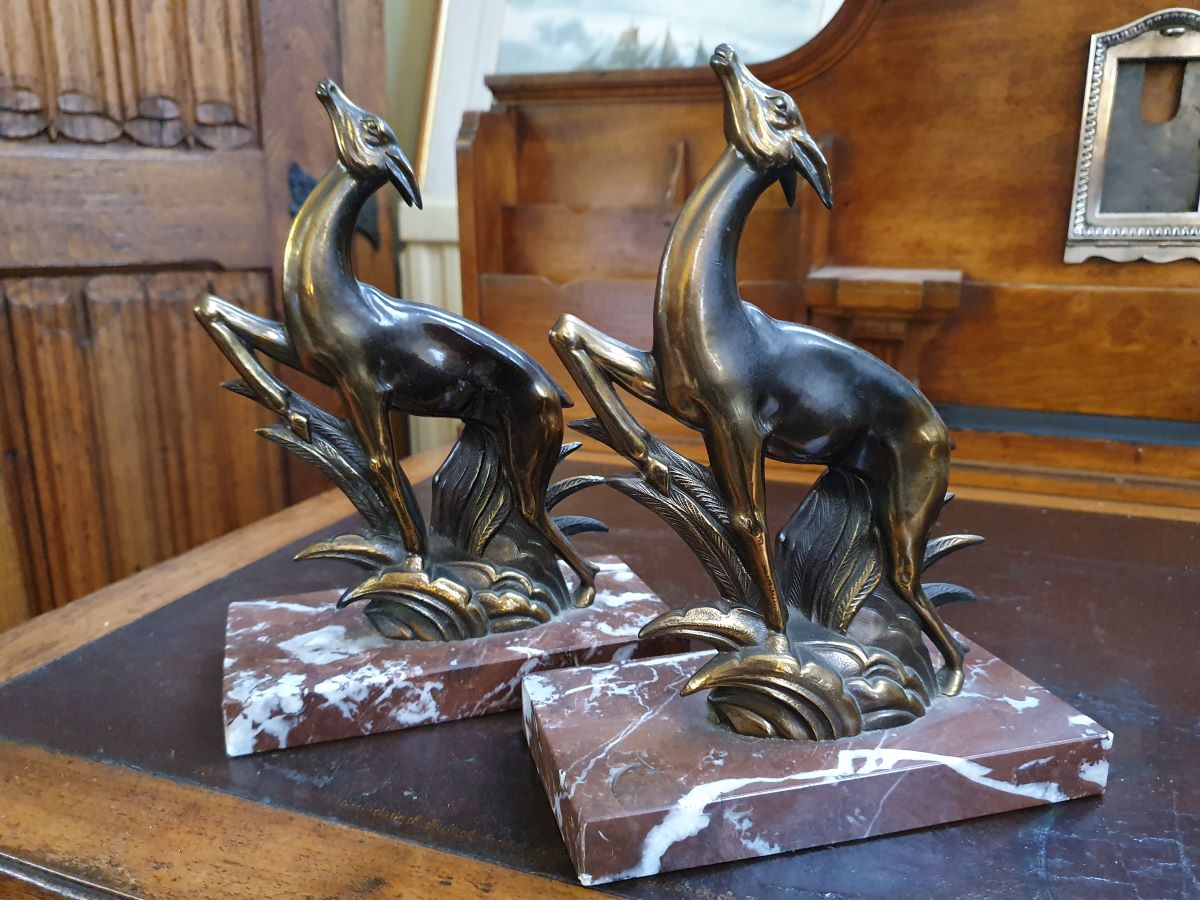 Pair Of French Art Deco Deer Bookends